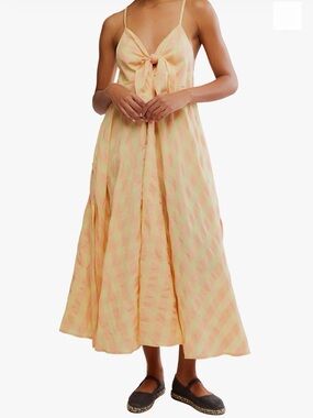 Free People Creamsicle Tie-Front Maxi Dress in Peach and Pale Yellow
